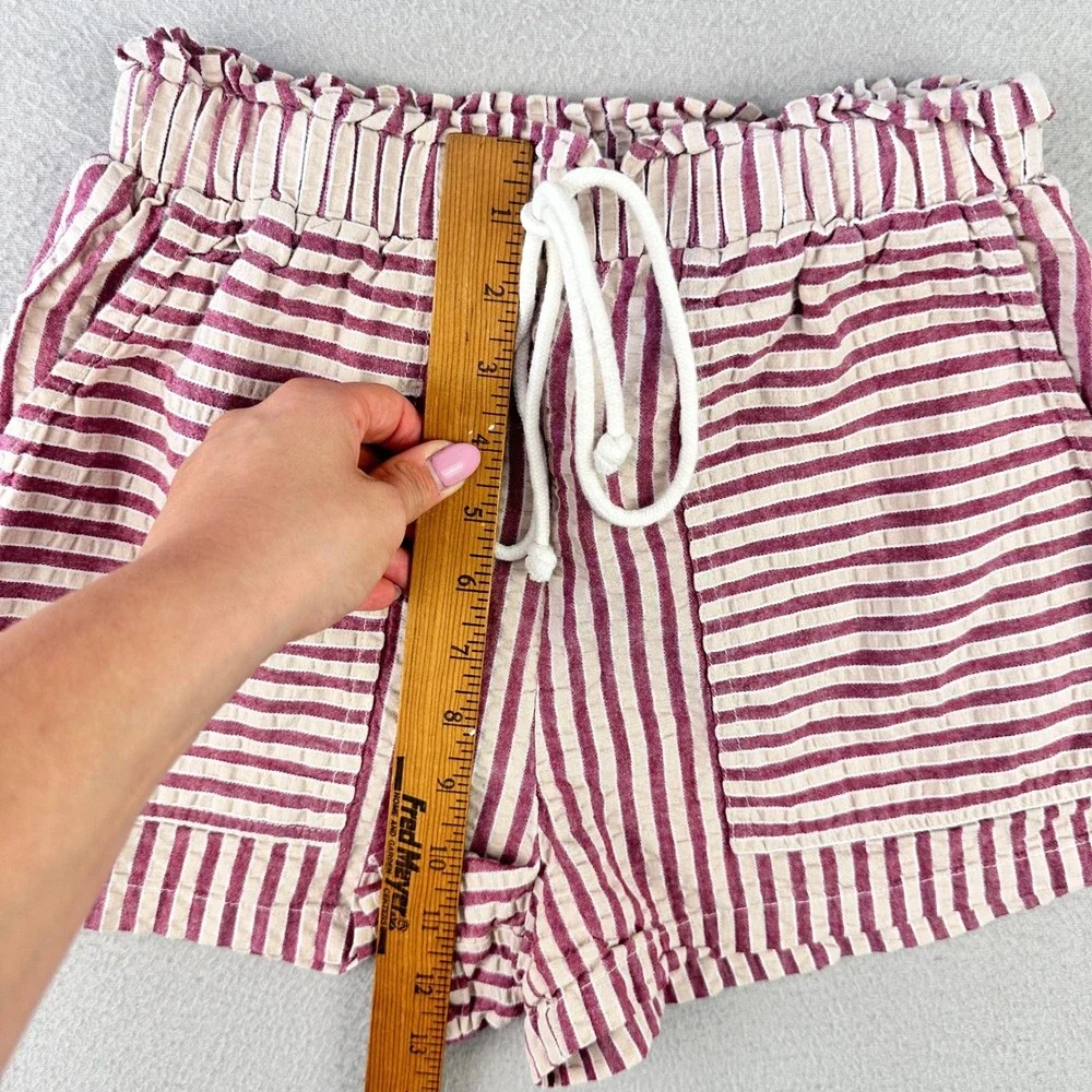 Cider Shorts Women XS Striped Red/White Casual Paperbag Waist‎ Cotton Beach